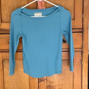 We The Free Blue Ribbed Knit Top